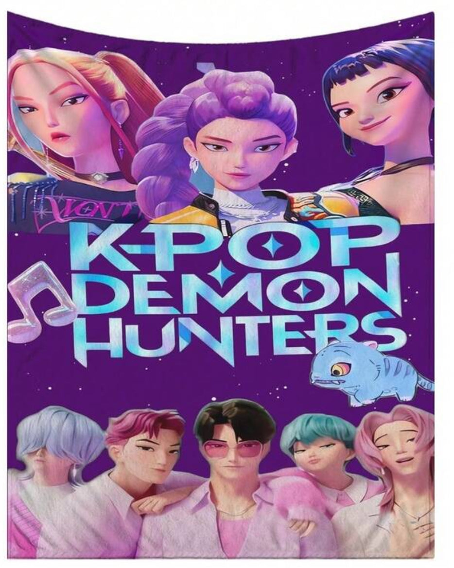 K-Pop  Design Blanket, Custom Demon Pop Hunters Style Throw Blankets For Women Girls, Soft Cozy Flannel Bed Sofa Travel Blanket, Unique Anime-Inspired Graphic Gift