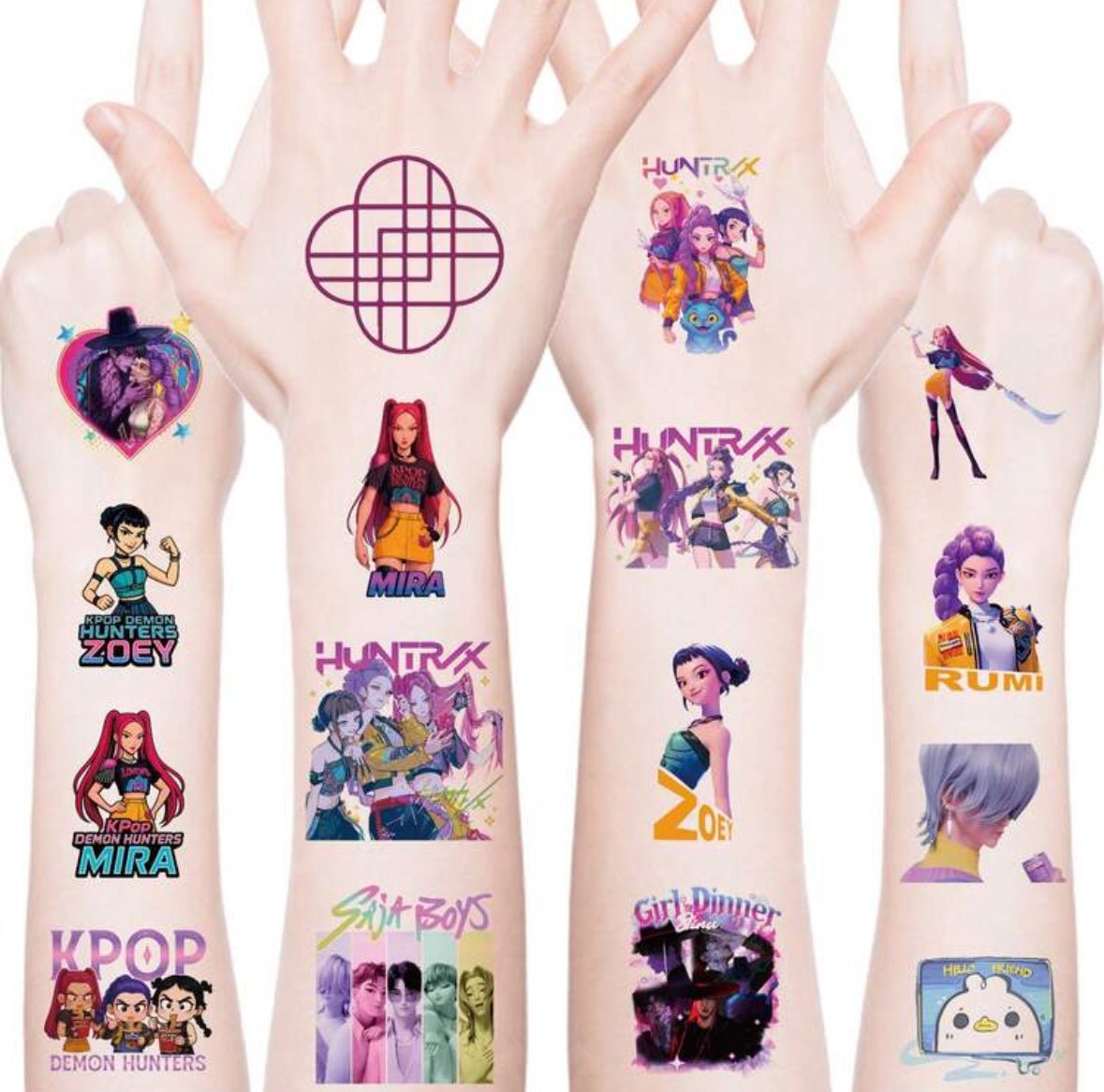 1set/20pcs K-POP Witch Hunt Group Tattoo Stickers, Children's Cartoon Cute Temporary Arm Decoration Tattoo Stickers