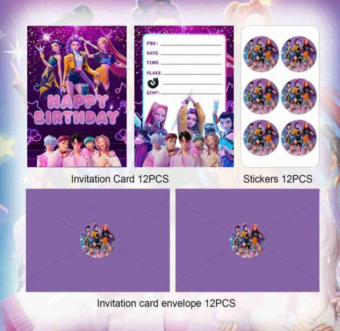 12pcs Hot Anime Merchandise, Witch Hunter Birthday Party Invitation Card, Purple Letter Sticker, Scene Decoration Set, Party Supplies, Gifts For Friends And Family, Random Styles